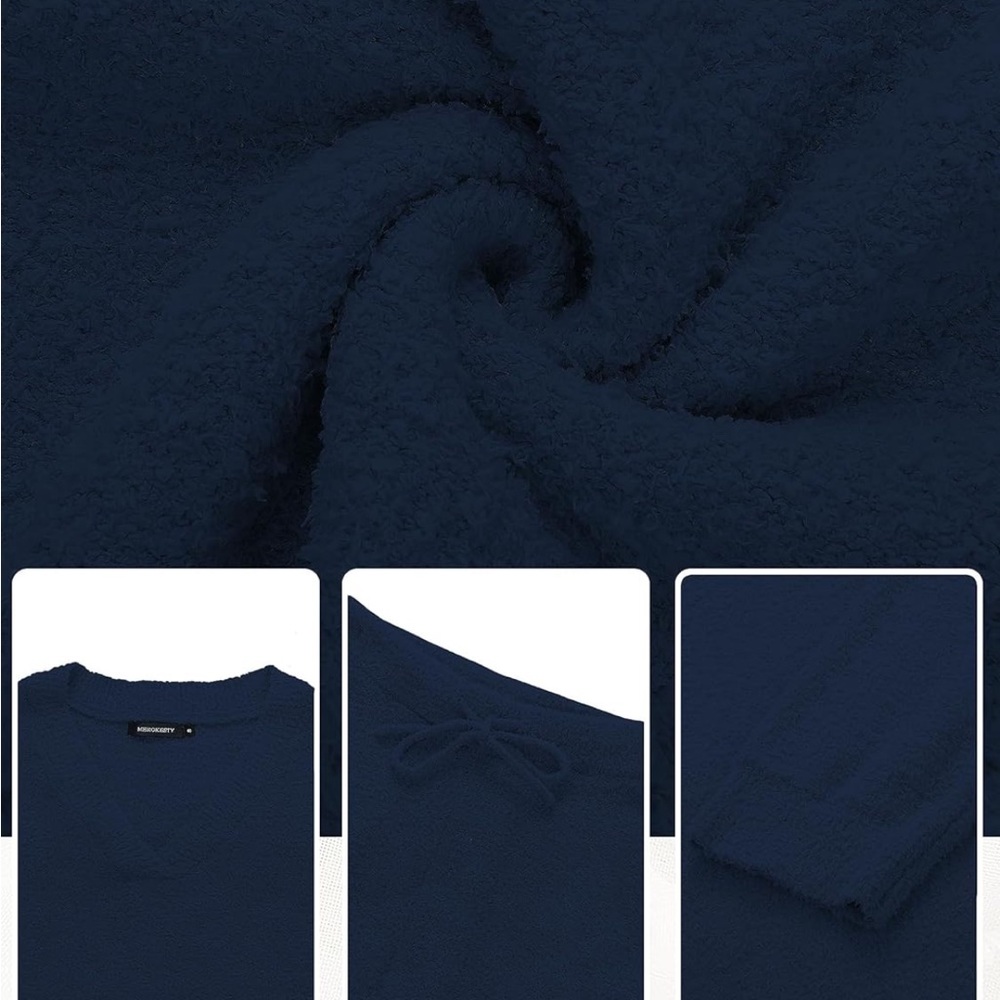 Navy Blue Fleece Long Sleeve Shirt and Pants Lounge Set - Picture 6 of 6